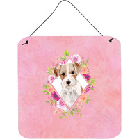 "Caroline's Treasures Jack Russell Terrier Pink Flowers Door Hanging Prints wall-decor, Multicolor"