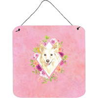 "Caroline's Treasures White Collie Pink Flowers Door Hanging Prints wall-decor, Multicolor"