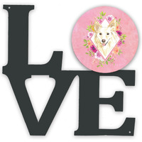 "Caroline's Treasures White Collie Pink Flowers Metal Artwork Love wall-decor, Multicolor"
