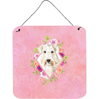 "Caroline's Treasures Wheaten Terrier Pink Flowers Door Hanging Prints wall-decor, Multicolor"