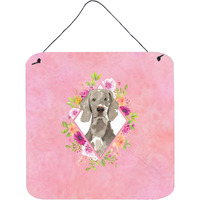 "Caroline's Treasures Weimaraner Pink Flowers Door Hanging Prints wall-decor, Multicolor"