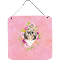 "Caroline's Treasures Shih Tzu Pink Flowers Door Hanging Prints wall-decor, Multicolor"