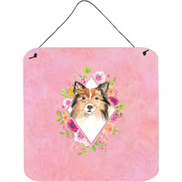 "Caroline's Treasures Sheltie Pink Flowers Door Hanging Prints wall-decor, Multicolor"