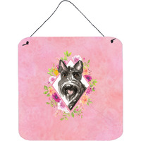 "Caroline's Treasures Scottish Terrier Pink Flowers Door Hanging Prints wall-decor, Multicolor"