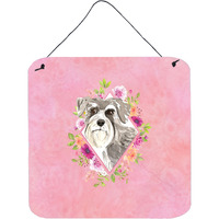 "Caroline's Treasures Schnauzer #1 Pink Flowers Door Hanging Prints wall-decor, Multicolor"