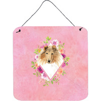 "Caroline's Treasures Collie Pink Flowers Door Hanging Prints wall-decor, Multicolor"