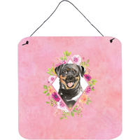 "Caroline's Treasures Rottweiler Pink Flowers Door Hanging Prints wall-decor, Multicolor"