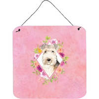 "Caroline's Treasures Lakeland Terrier Pink Flowers Door Hanging Prints wall-decor, Multicolor"
