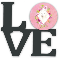 "Caroline's Treasures Japanese Spitz Pink Flowers Metal Artwork Love wall-decor, Multicolor"