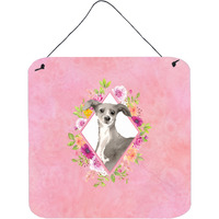"Caroline's Treasures Italian Greyhound Pink Flowers Door Hanging Prints wall-decor, Multicolor"