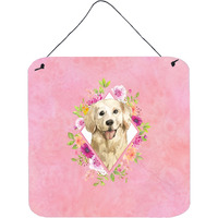 "Caroline's Treasures Golden Retriever Pink Flowers Door Hanging Prints wall-decor, Multicolor"