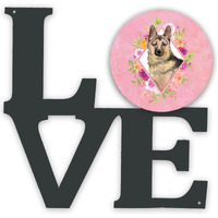 "Caroline's Treasures German Shepherd Pink Flowers Metal Artwork Love wall-decor, Multicolor"