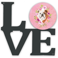 "Caroline's Treasures English Bulldog Pink Flowers Metal Artwork Love wall-decor, Multicolor"