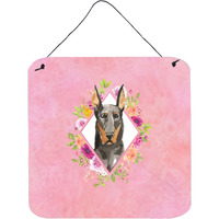 "Caroline's Treasures Doberman Pinsher Pink Flowers Door Hanging Prints wall-decor, Multicolor"
