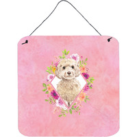 "Caroline's Treasures Champagne Cockapoo Pink Flowers Door Hanging Prints wall-decor, Multicolor"