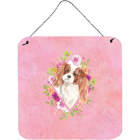 "Caroline's Treasures Blenheim Cavalier Spaniel Pink Flowers Door Hanging Prints wall-decor, Multicolor"