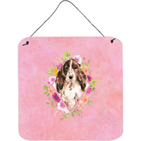 "Caroline's Treasures Brown Parti Cocker Spaniel Pink Flowers Door Hanging Prints wall-decor, Multicolor"