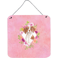 "Caroline's Treasures Brittany Spaniel Pink Flowers Door Hanging Prints wall-decor, Multicolor"