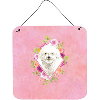 "Caroline's Treasures Bichon Frise Pink Flowers Door Hanging Prints wall-decor, Multicolor"