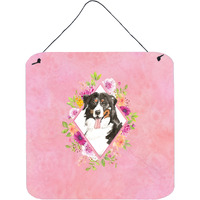 "Caroline's Treasures Bernese Mountain Dog Pink Flowers Door Hanging Prints wall-decor, Multicolor"