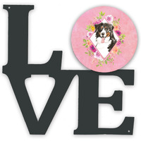 "Caroline's Treasures Bernese Mountain Dog Pink Flowers Metal Artwork Love wall-decor, Multicolor"