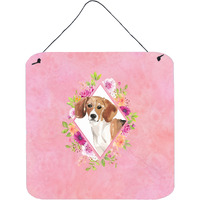 "Caroline's Treasures Beagle Pink Flowers Door Hanging Prints wall-decor, Multicolor"