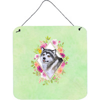 "Caroline's Treasures Alaskan Malamute Green Flowers Door Hanging Prints wall-decor, Multicolor"