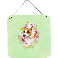 "Caroline's Treasures Bull Terrier Green Flowers Door Hanging Prints wall-decor, Multicolor"