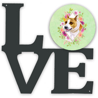 "Caroline's Treasures Bull Terrier Green Flowers Metal Artwork Love wall-decor, Multicolor"