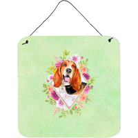 "Caroline's Treasures Basset Hound Green Flowers Door Hanging Prints wall-decor, Multicolor"