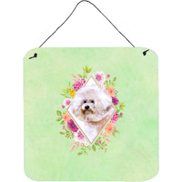 "Caroline's Treasures Bichon Fris #1 Green Flowers Door Hanging Prints wall-decor, Multicolor"