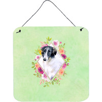 "Caroline's Treasures Borzoi Green Flowers Door Hanging Prints wall-decor, Multicolor"