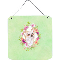 "Caroline's Treasures Long Hair Chihuahua Green Flowers Door Hanging Prints wall-decor, Multicolor"