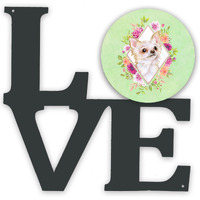 "Caroline's Treasures Long Hair Chihuahua Green Flowers Metal Artwork Love wall-decor, Multicolor"