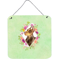 "Caroline's Treasures Doberman Pinscher Green Flowers Door Hanging Prints wall-decor, Multicolor"