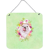 "Caroline's Treasures English Bulldog Green Flowers Door Hanging Prints wall-decor, Multicolor"