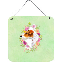 "Caroline's Treasures Jack Russell Terrier #2 Green Flowers Door Hanging Prints wall-decor, Multicolor"