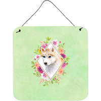 "Caroline's Treasures Red Siberian Husky Green Flowers Door Hanging Prints wall-decor, Multicolor"