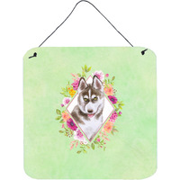 "Caroline's Treasures Siberian Husky #2 Green Flowers Door Hanging Prints wall-decor, Multicolor"