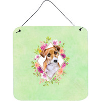 "Caroline's Treasures Jack Russell Terrier #1 Green Flowers Door Hanging Prints wall-decor, Multicolor"