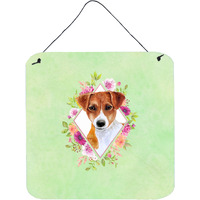"Caroline's Treasures Jack Russell Terrier #2 Green Flowers Door Hanging Prints wall-decor, Multicolor"