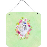 "Caroline's Treasures Maltese Green Flowers Door Hanging Prints wall-decor, Multicolor"