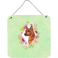 "Caroline's Treasures Miniature Pinscher Green Flowers Door Hanging Prints wall-decor, Multicolor"