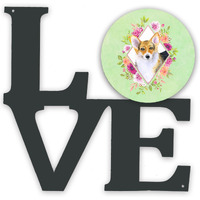 "Caroline's Treasures Corgi Green Flowers Metal Artwork Love wall-decor, Multicolor"