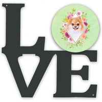 "Caroline's Treasures Pomeranian #1 Green Flowers Metal Artwork Love wall-decor, Multicolor"