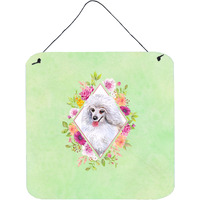"Caroline's Treasures White Mini Poodle Green Flowers Door Hanging Prints wall-decor, Multicolor"