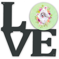 "Caroline's Treasures White Mini Poodle Green Flowers Metal Artwork Love wall-decor, Multicolor"
