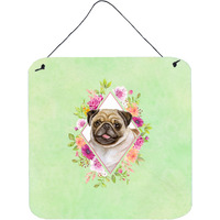 "Caroline's Treasures Fawn Pug Green Flowers Door Hanging Prints wall-decor, Multicolor"