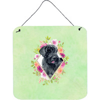 "Caroline's Treasures Giant Schnauzer Green Flowers Door Hanging Prints wall-decor, Multicolor"