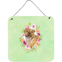 "Caroline's Treasures Shar Pei Green Flowers Door Hanging Prints wall-decor, Multicolor"